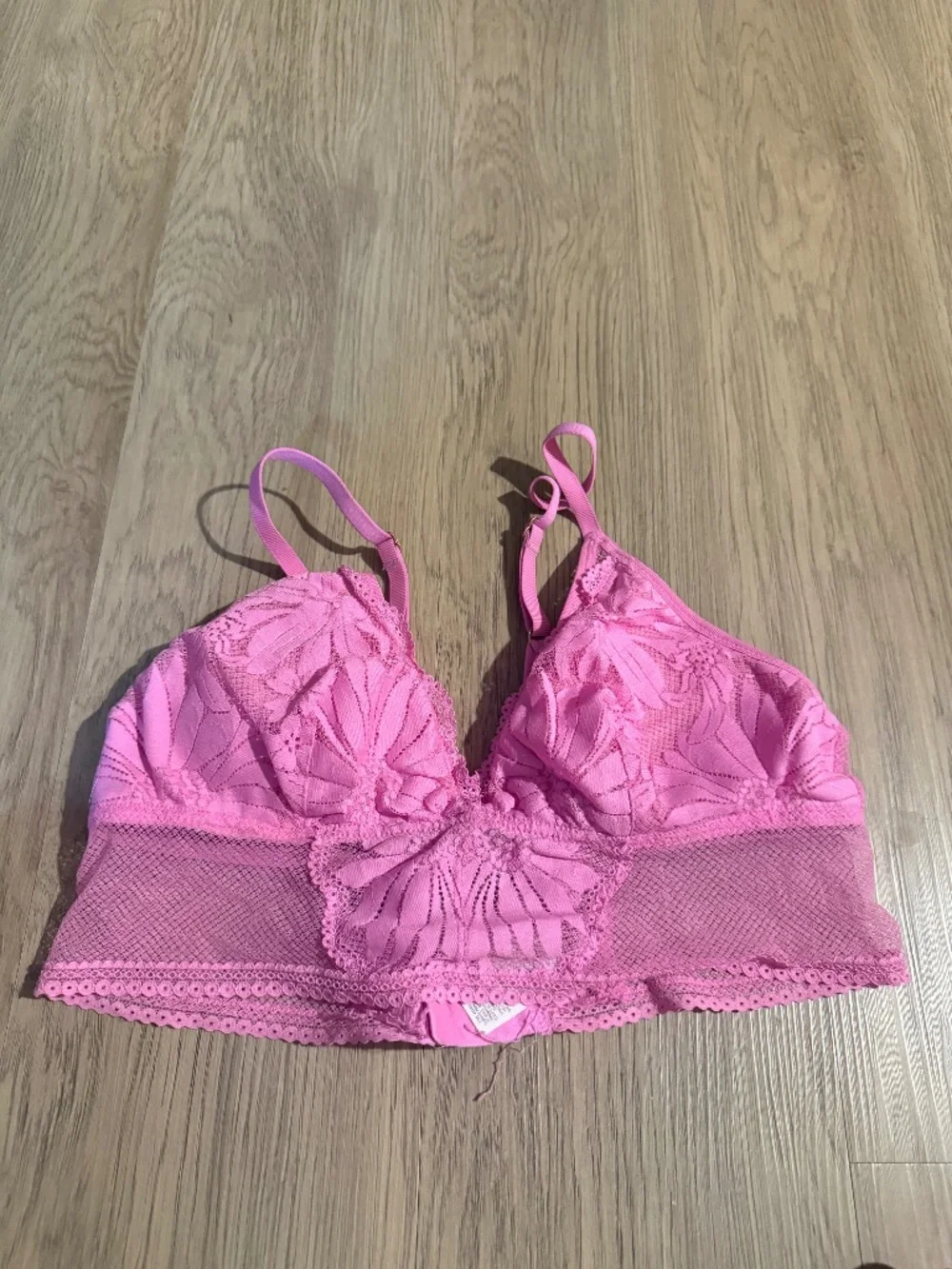 Aerie Real Good Hot Pink Floral Lace Lightly Lined Longline Bralette Large